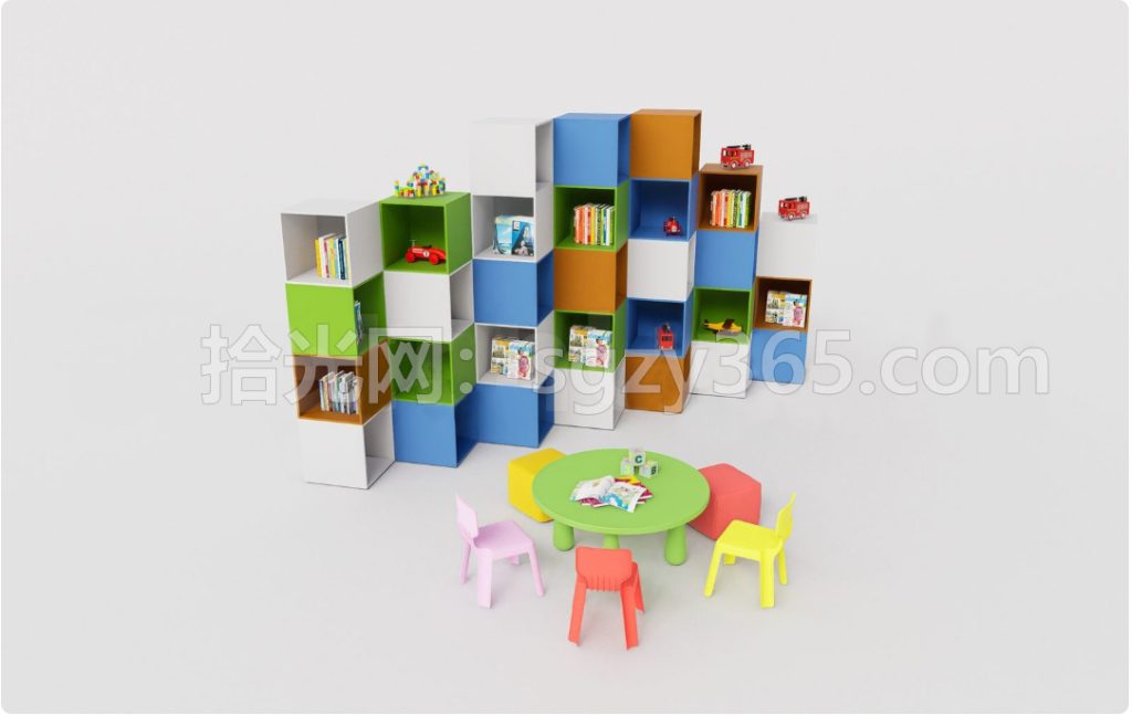 图片[2]-19002.SketchUp 儿童家具套装 多功能书架 置物架 3D 模型