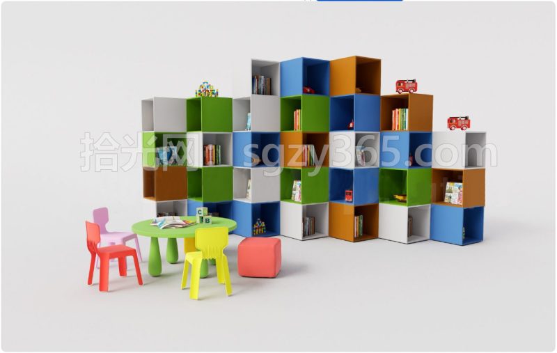 19002.SketchUp 儿童家具套装 多功能书架 置物架 3D 模型-拾光资源网丨专注素材资源|软件|软件插件|软件问题|软件教程|Adobe软件|免费下载