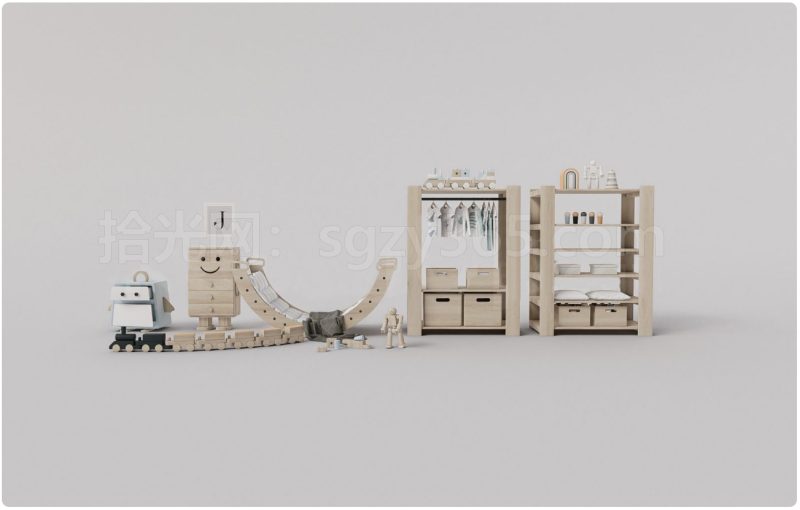 19328.SketchUp 儿童家具套装 多功能书架 置物架 3D 模型-拾光资源网丨专注素材资源|软件|软件插件|软件问题|软件教程|Adobe软件|免费下载