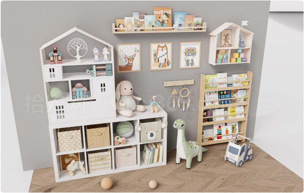 图片[2]-19330.SketchUp 儿童家具套装 多功能书架 置物架 3D 模型