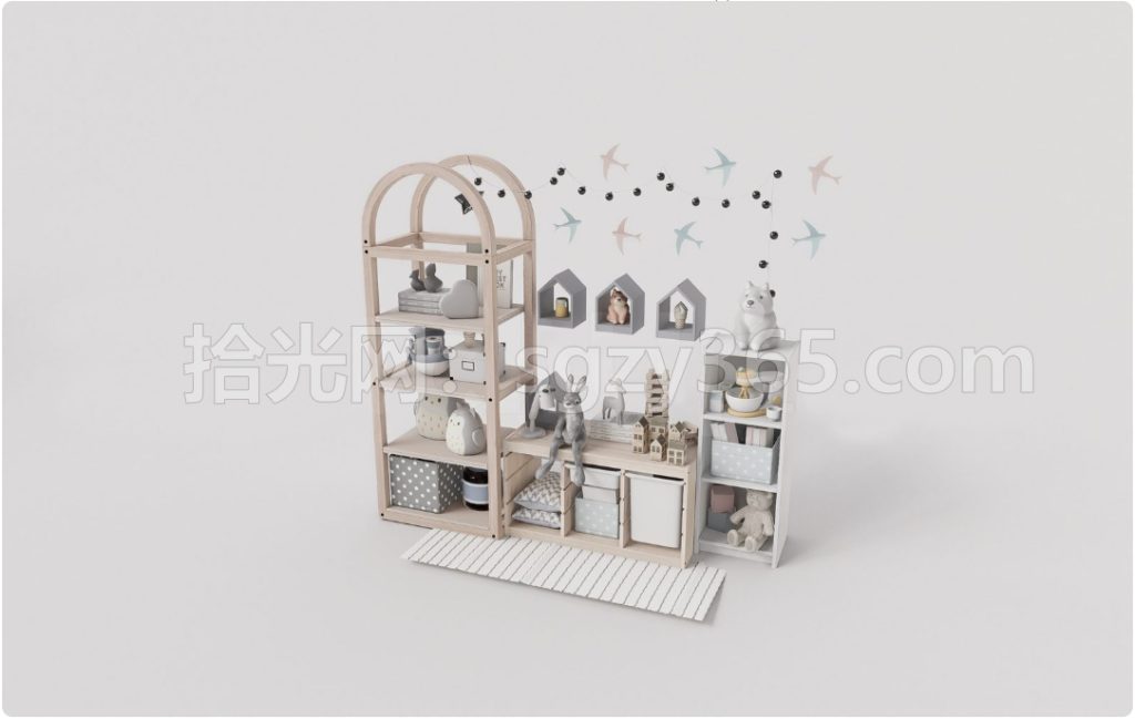 图片[2]-19004.SketchUp 儿童家具套装 多功能书架 置物架 3D 模型