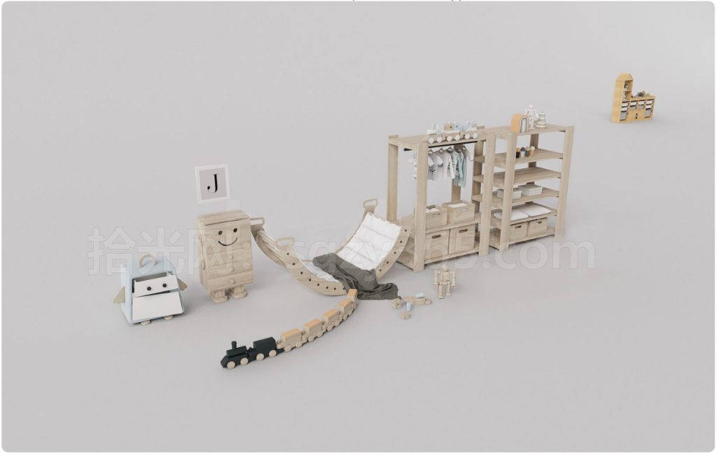 图片[2]-19328.SketchUp 儿童家具套装 多功能书架 置物架 3D 模型