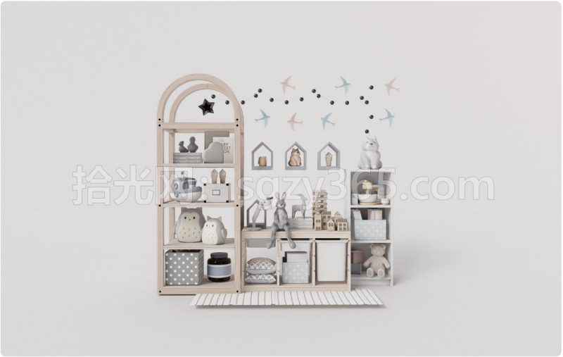 19004.SketchUp 儿童家具套装 多功能书架 置物架 3D 模型-拾光资源网丨专注素材资源|软件|软件插件|软件问题|软件教程|Adobe软件|免费下载