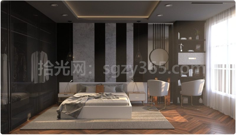 18016.SketchUp 卧室室内模型 SU模型 3D模型|拾光资源网｜SU 模型_3D 室内软装模型_草图大师设计素材各类软件下载站